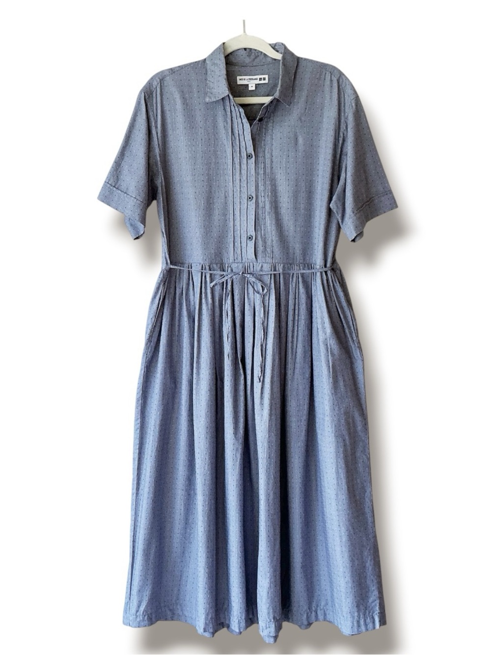 Ines de La Fressange x Uniqlo Pintuck Pleat Short Sleeve Blue Midi Dress Size M - Picture 3 of 11